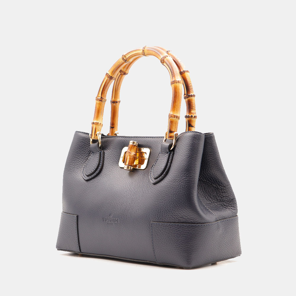 Borsa Piccola a Mano VIAVERDI in Pelle Blu Made in Italy linea Volterra