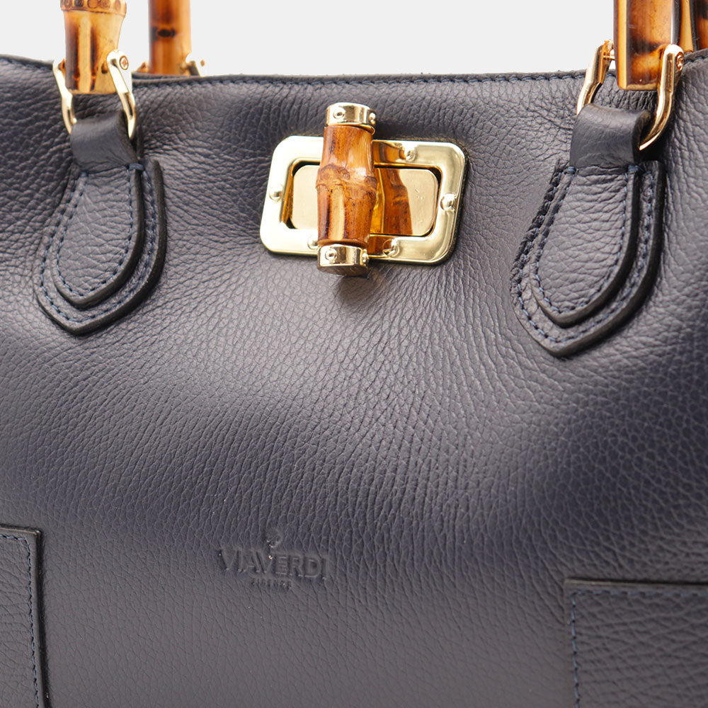 Borsa Piccola a Mano VIAVERDI in Pelle Blu Made in Italy linea Volterra