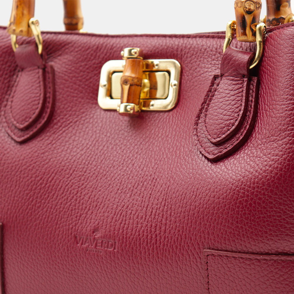 Borsa Piccola a Mano VIAVERDI in Pelle Bordeaux Made in Italy linea Volterra