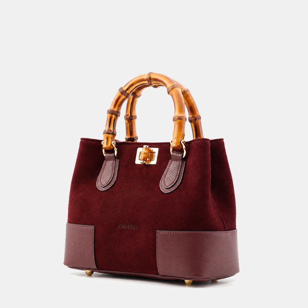 Borsa Piccola a Mano VIAVERDI in Camoscio e Pelle Bordeaux Made in Italy linea Volterra