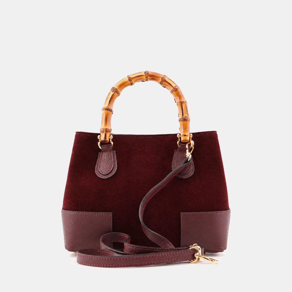 Borsa Piccola a Mano VIAVERDI in Camoscio e Pelle Bordeaux Made in Italy linea Volterra