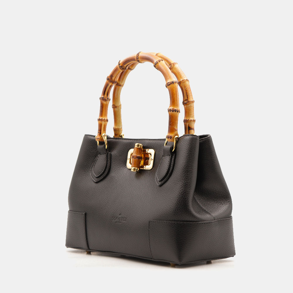 Borsa Piccola a Mano VIAVERDI in Pelle Nera Made in Italy linea Volterra