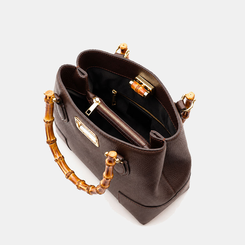 Borsa Piccola a Mano VIAVERDI in Pelle Marrone Scuro Made in Italy linea Volterra
