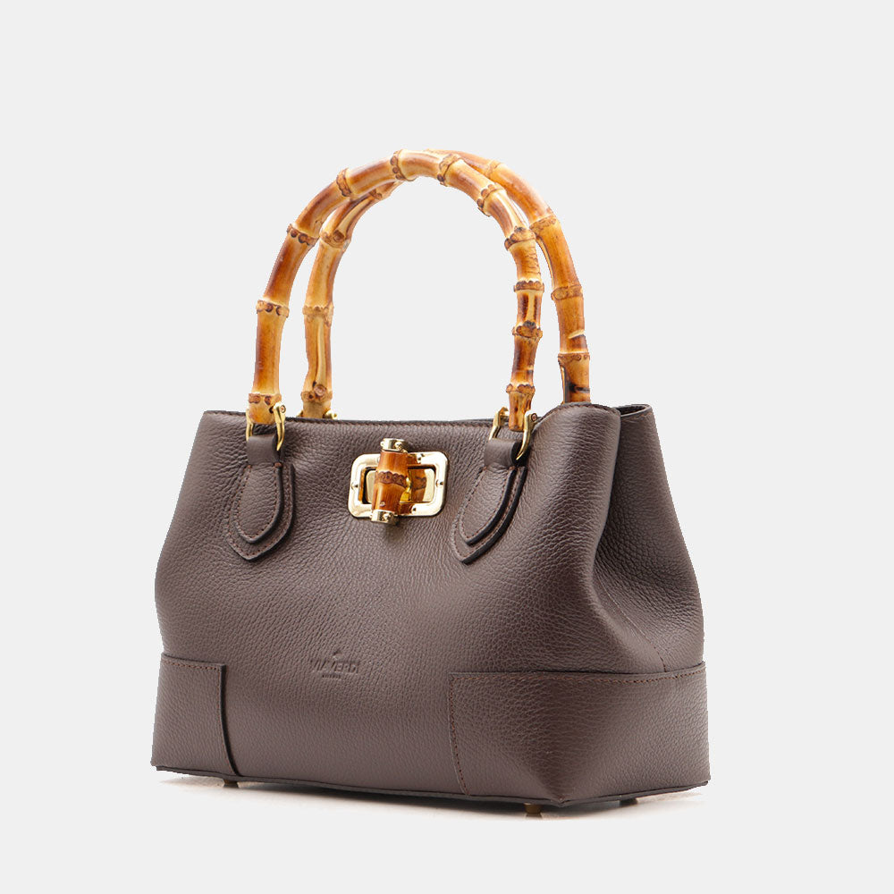 Borsa Piccola a Mano VIAVERDI in Pelle Marrone Scuro Made in Italy linea Volterra