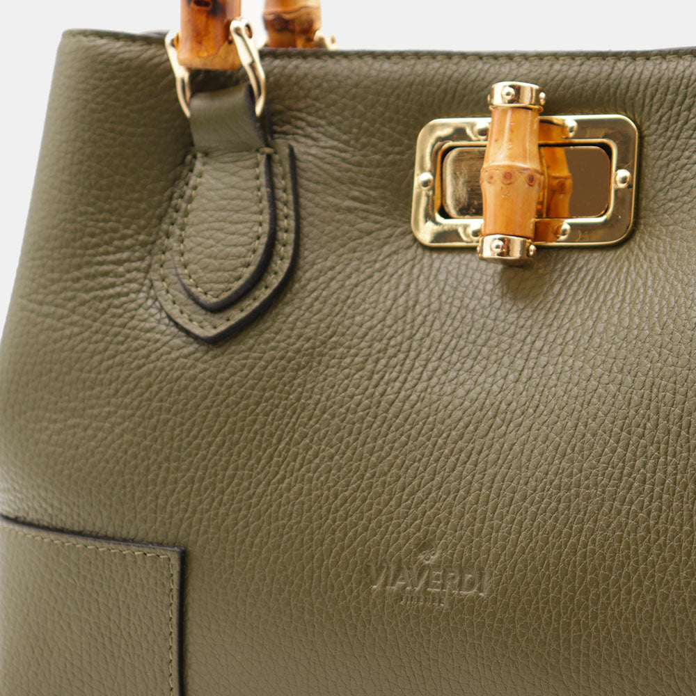 Borsa Piccola a Mano VIAVERDI in Pelle Verde Made in Italy linea Volterra