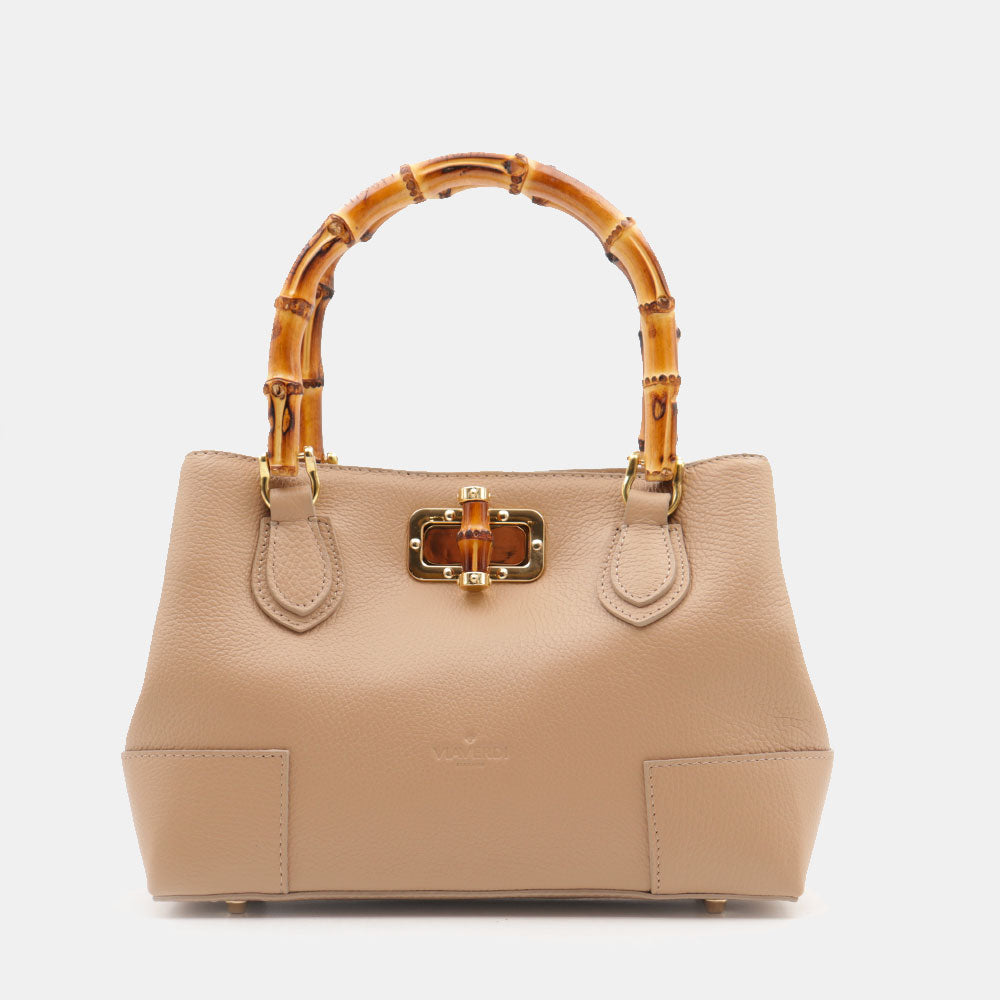 Borsa Piccola a Mano VIAVERDI in Pelle Beige Made in Italy linea Volterra