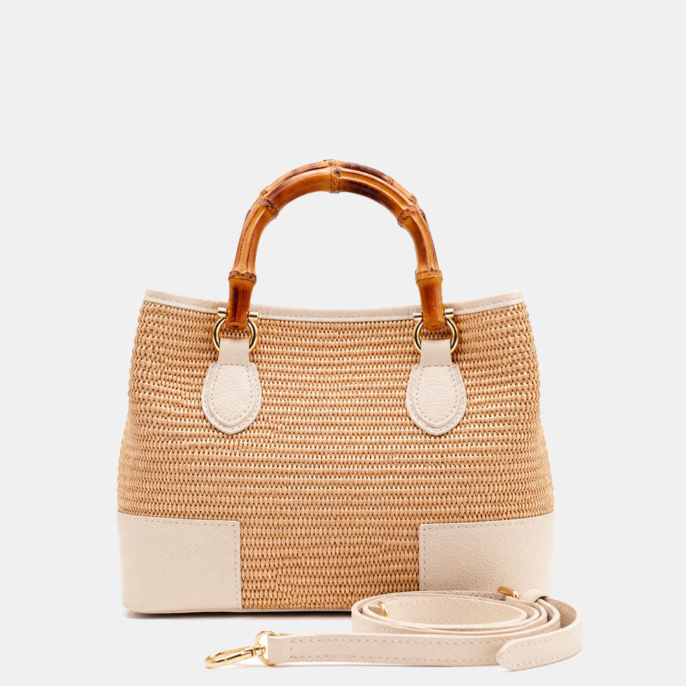 Borsa Piccola a Mano VIAVERDI in Rafia e Pelle Beige Made in Italy linea Volterra