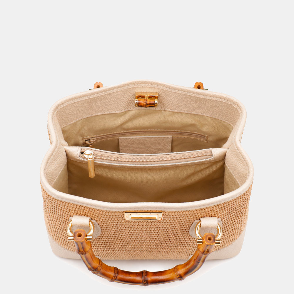 Borsa Piccola a Mano VIAVERDI in Rafia e Pelle Beige Made in Italy linea Volterra