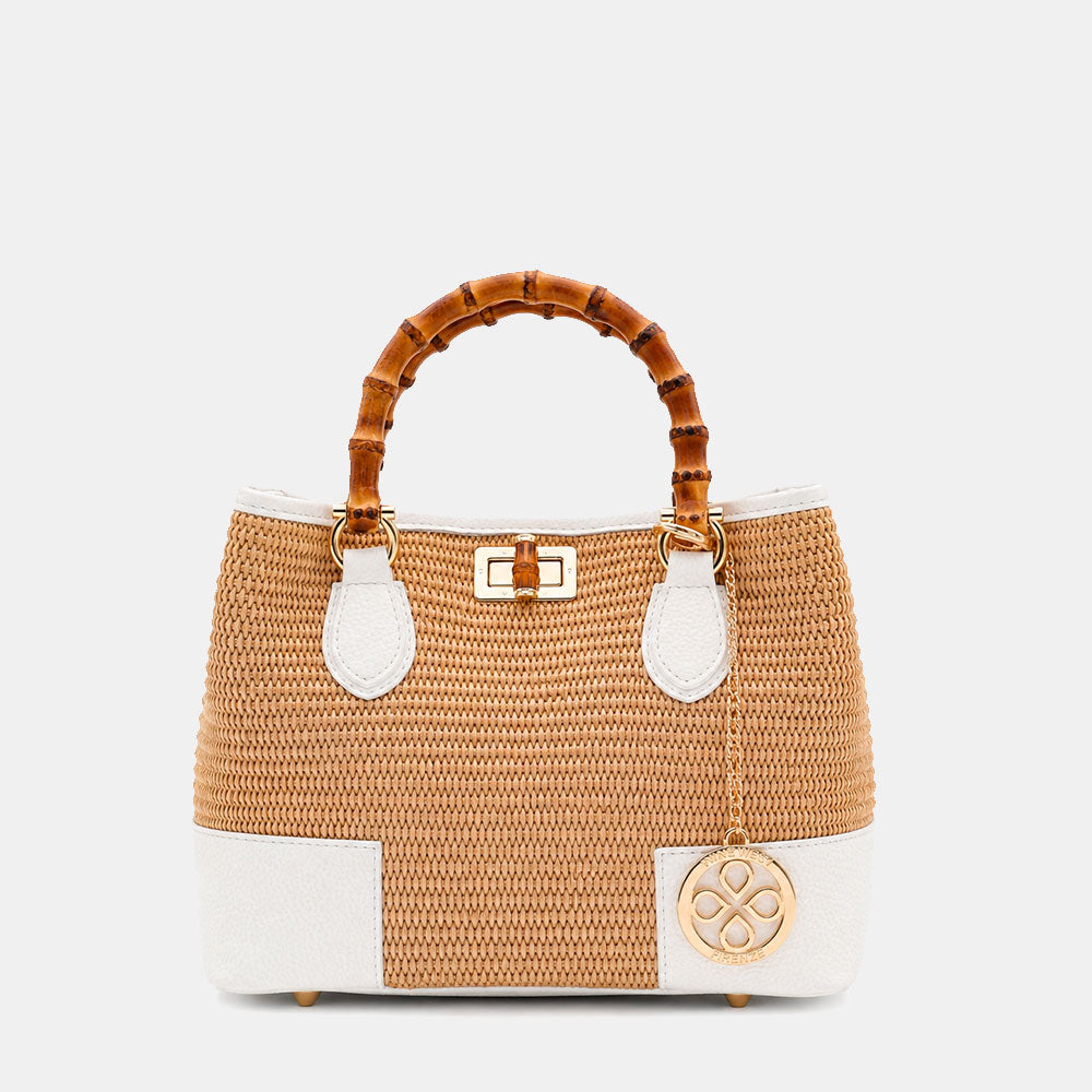 Borsa Piccola a Mano VIAVERDI in Rafia e Pelle Bianca Made in Italy linea Volterra