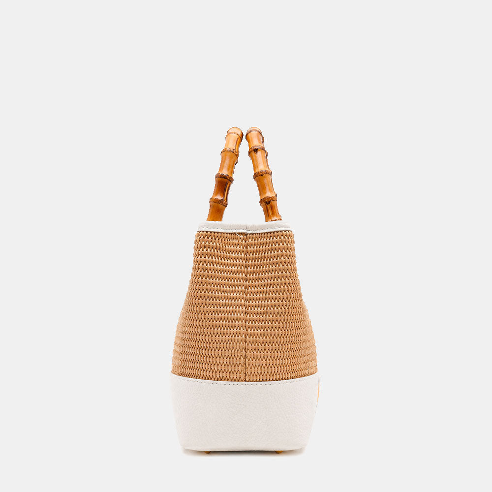 Borsa Piccola a Mano VIAVERDI in Rafia e Pelle Bianca Made in Italy linea Volterra