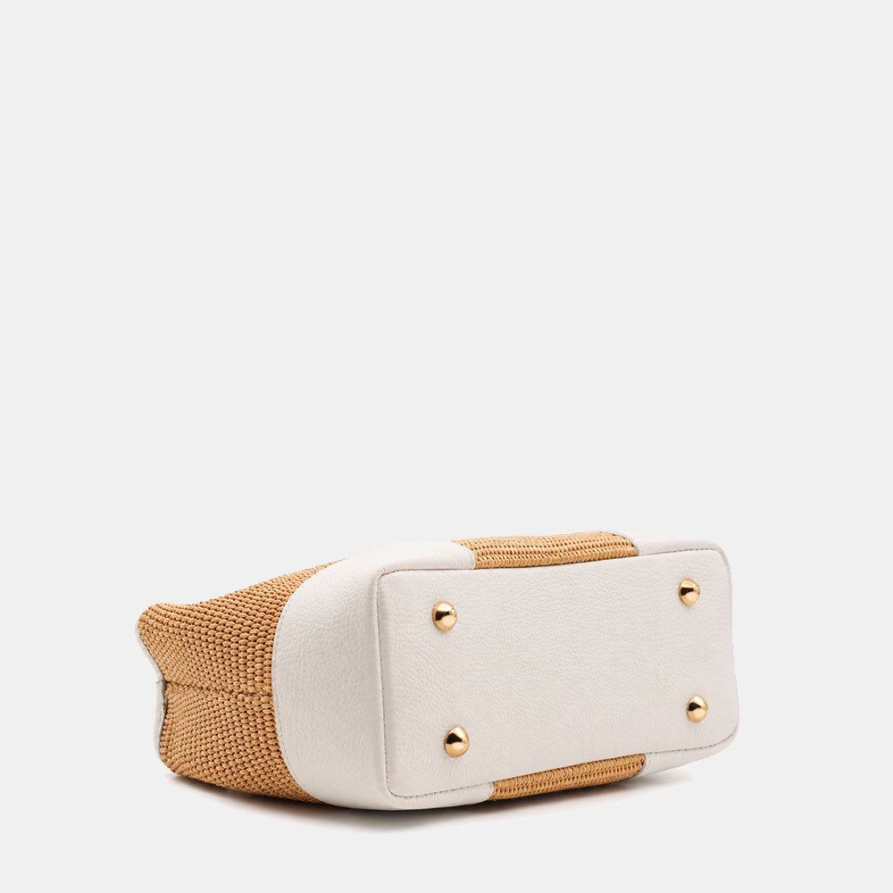 Borsa Piccola a Mano VIAVERDI in Rafia e Pelle Bianca Made in Italy linea Volterra