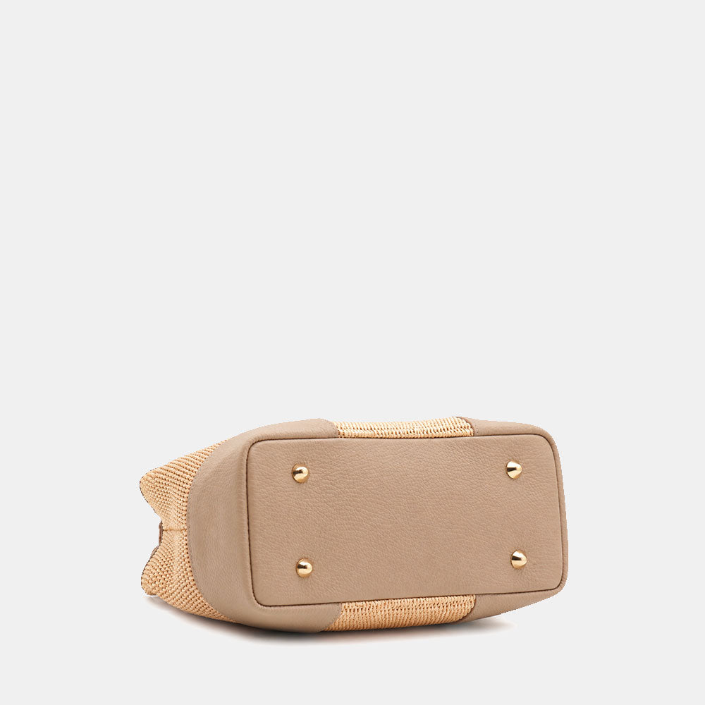 Borsa Piccola a Mano VIAVERDI in Rafia e Pelle Taupe Made in Italy linea Volterra