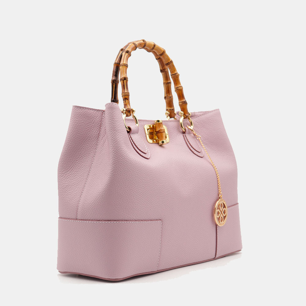 Borsa Grande a Mano VIAVERDI in Pelle Rosa Made in Italy linea Volterra