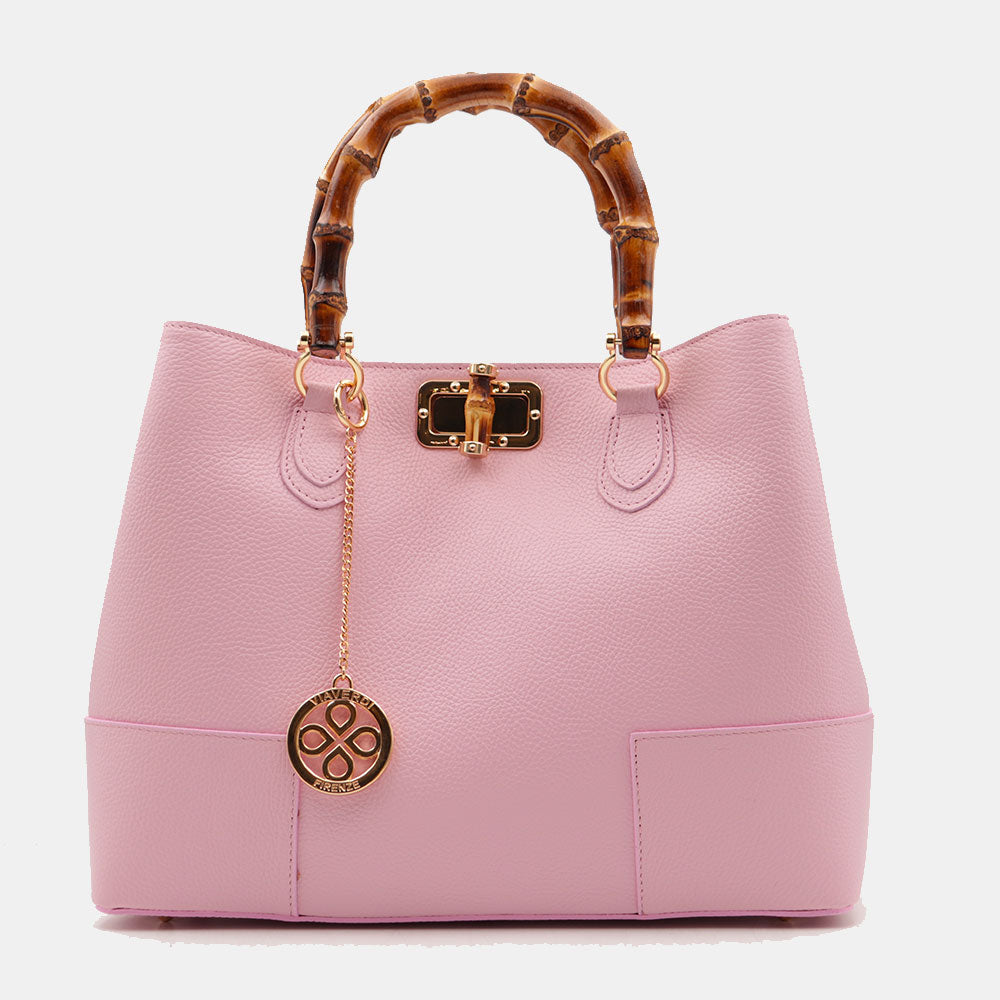 Borsa Grande a Mano VIAVERDI in Pelle Rosa Made in Italy linea Volterra