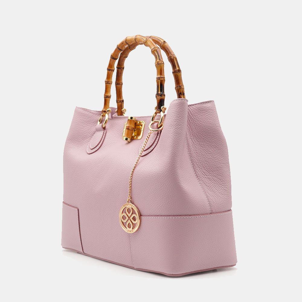 Borsa Grande a Mano VIAVERDI in Pelle Rosa Made in Italy linea Volterra