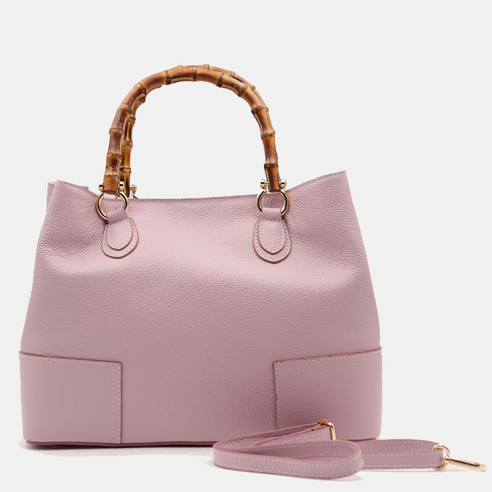 Borsa Grande a Mano VIAVERDI in Pelle Rosa Made in Italy linea Volterra