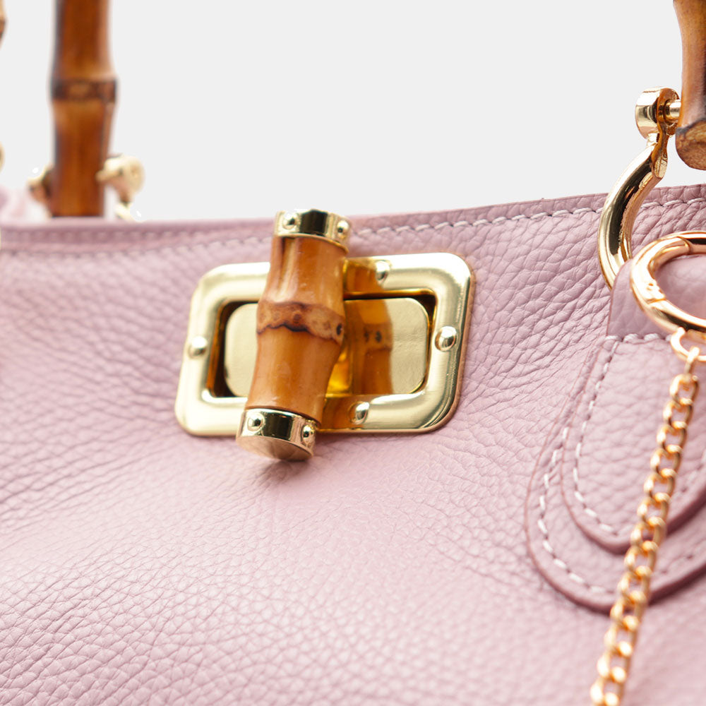 Borsa Grande a Mano VIAVERDI in Pelle Rosa Made in Italy linea Volterra