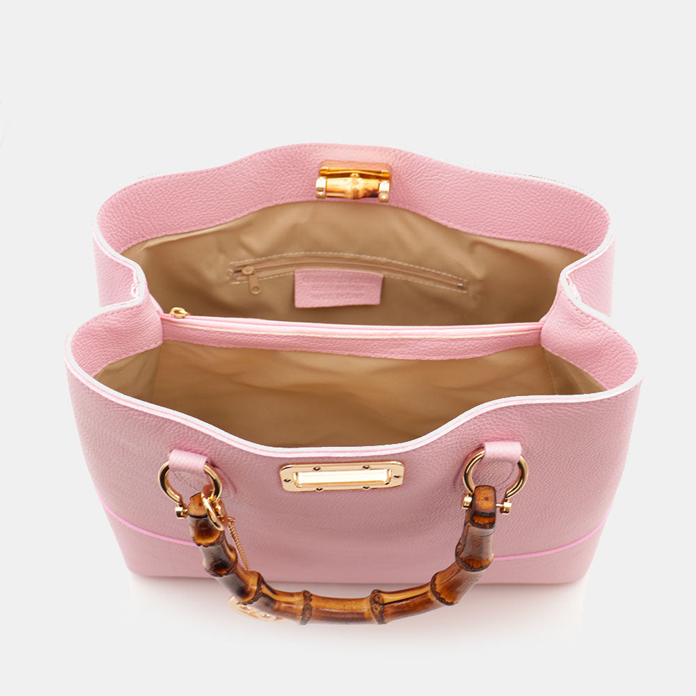 Borsa Grande a Mano VIAVERDI in Pelle Rosa Made in Italy linea Volterra