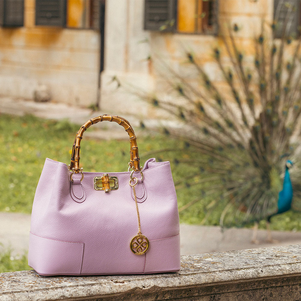 Borsa Grande a Mano VIAVERDI in Pelle Rosa Made in Italy linea Volterra