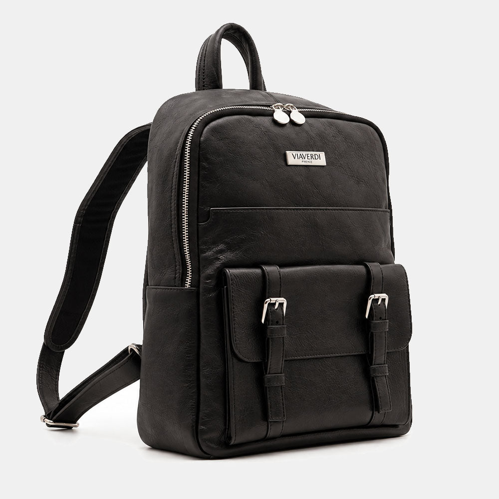 Backpack in Black Leather Made in Italy – Line Firenze
