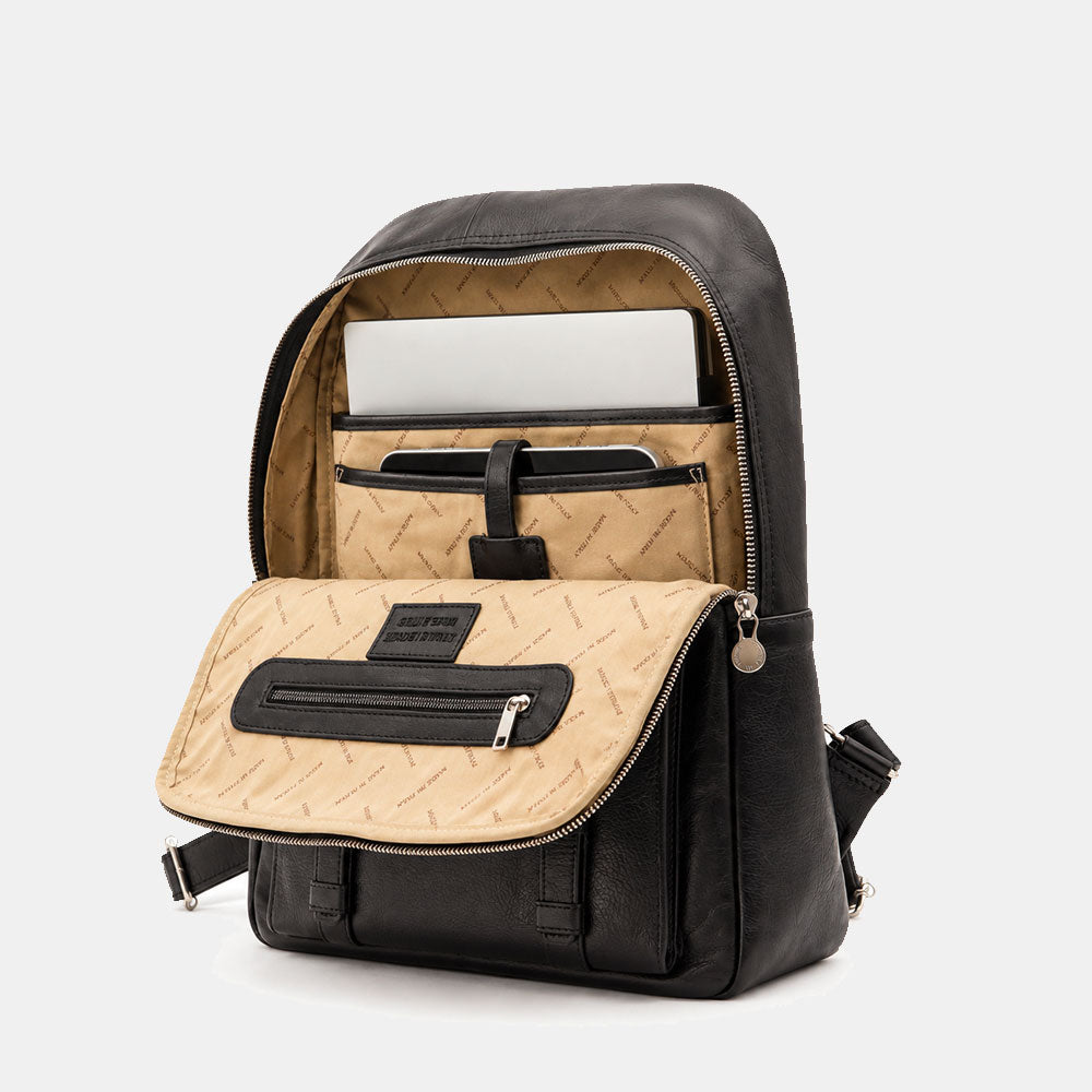 Sac à dos en cuir noir ViaVerdi, Made in Italy – ordinateur 15,6" – ligne Firenze
