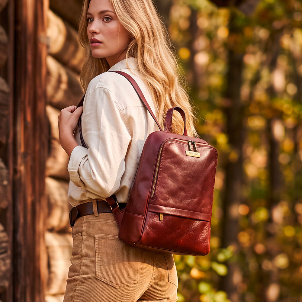VIAVERDI Brown Leather Backpack Made in Italy