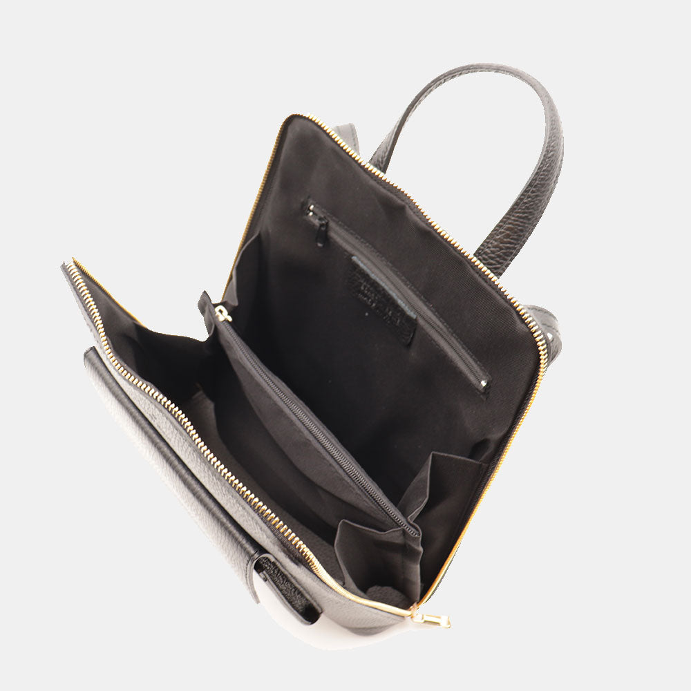 Damen-Lederrucksack VIAVERDI in Schwarz Made in Italy Linie San Gimignano