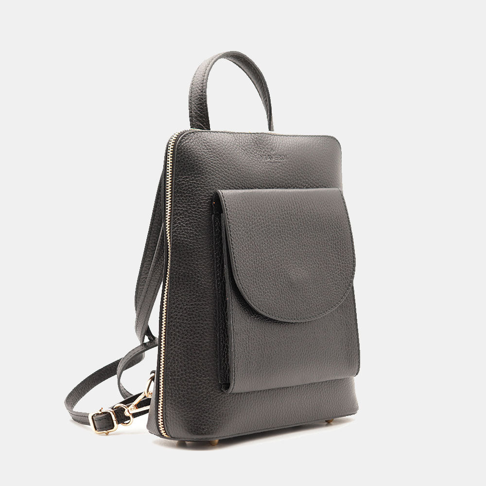 Damen-Lederrucksack VIAVERDI in Schwarz Made in Italy Linie San Gimignano