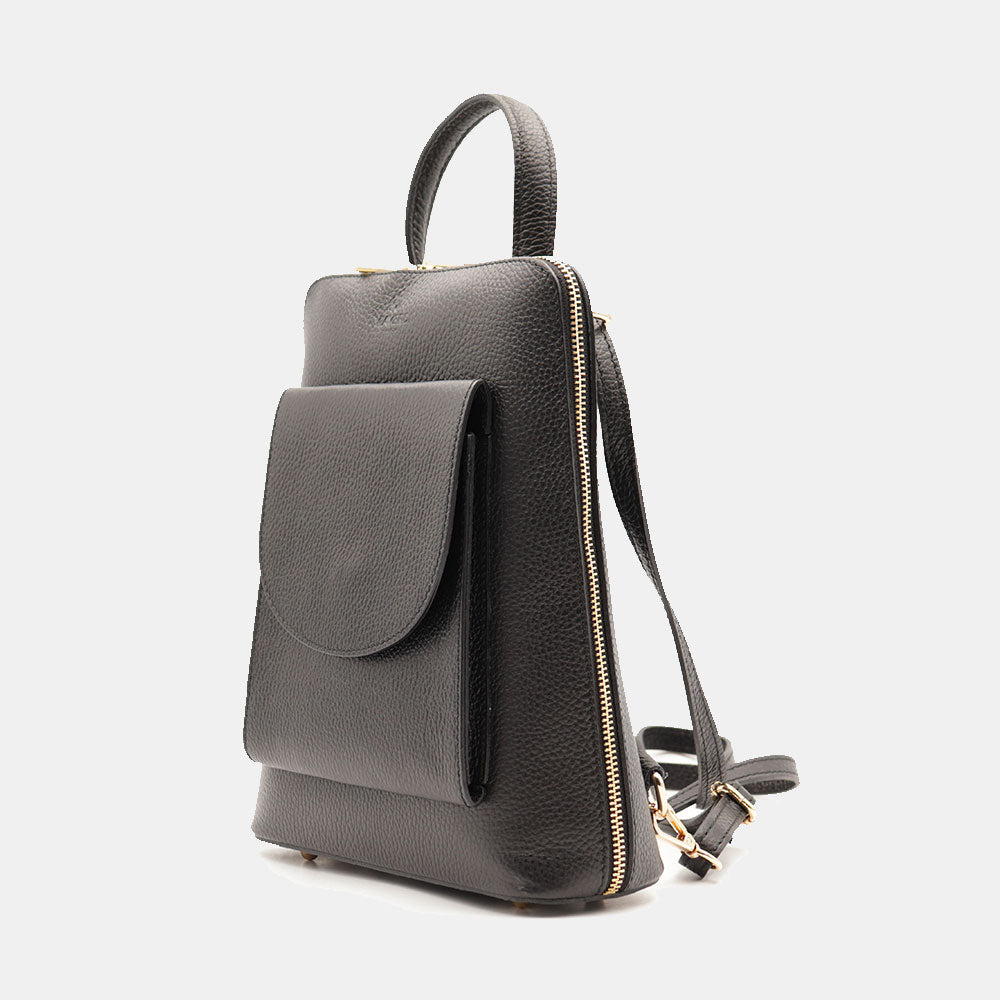 Damen-Lederrucksack VIAVERDI in Schwarz Made in Italy Linie San Gimignano