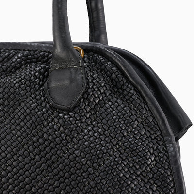 VIAVERDI Black Intrecciato Leather Handle Bag Made in Italy 