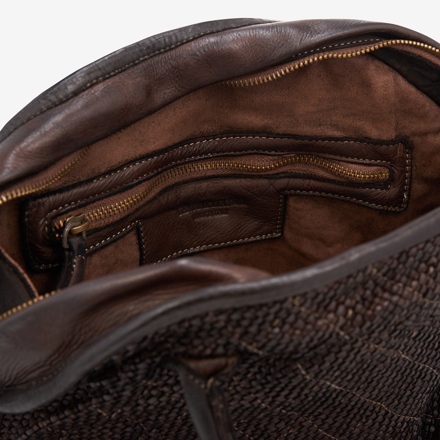 VIAVERDI Dark Brown Intrecciato Leather Handle Bag Made in Italy 