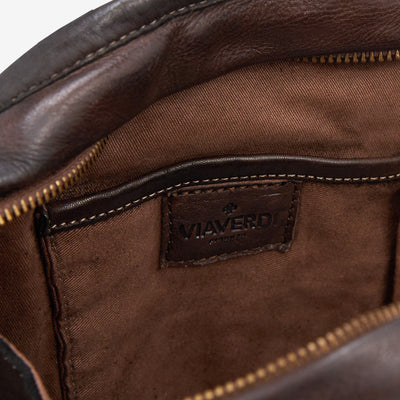 VIAVERDI Dark Brown Intrecciato Leather Handle Bag Made in Italy 