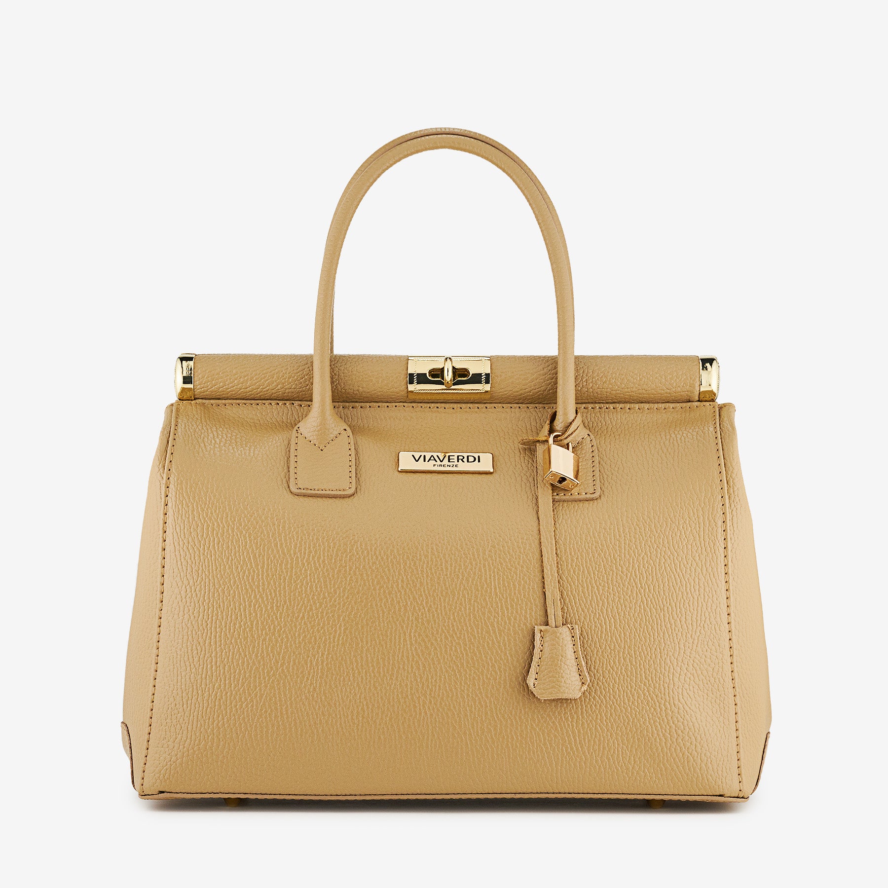 Borsa a Mano con Tracolla VIAVERDI in Pelle color Nocciola Made in Italy