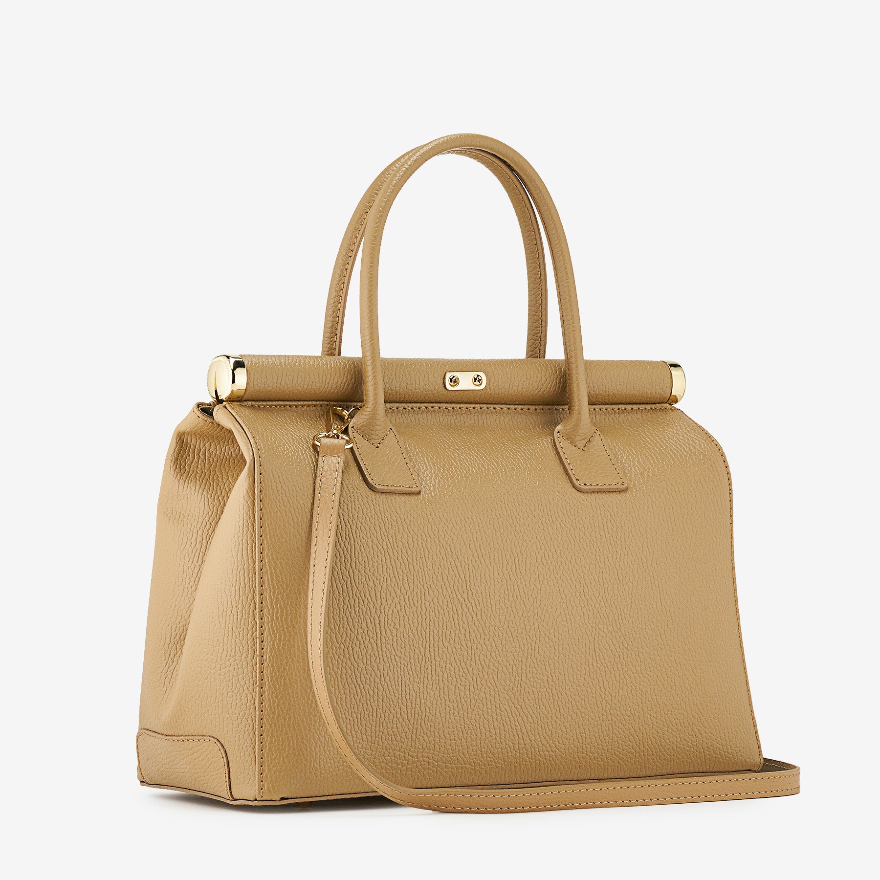 Borsa a Mano con Tracolla VIAVERDI in Pelle color Nocciola Made in Italy