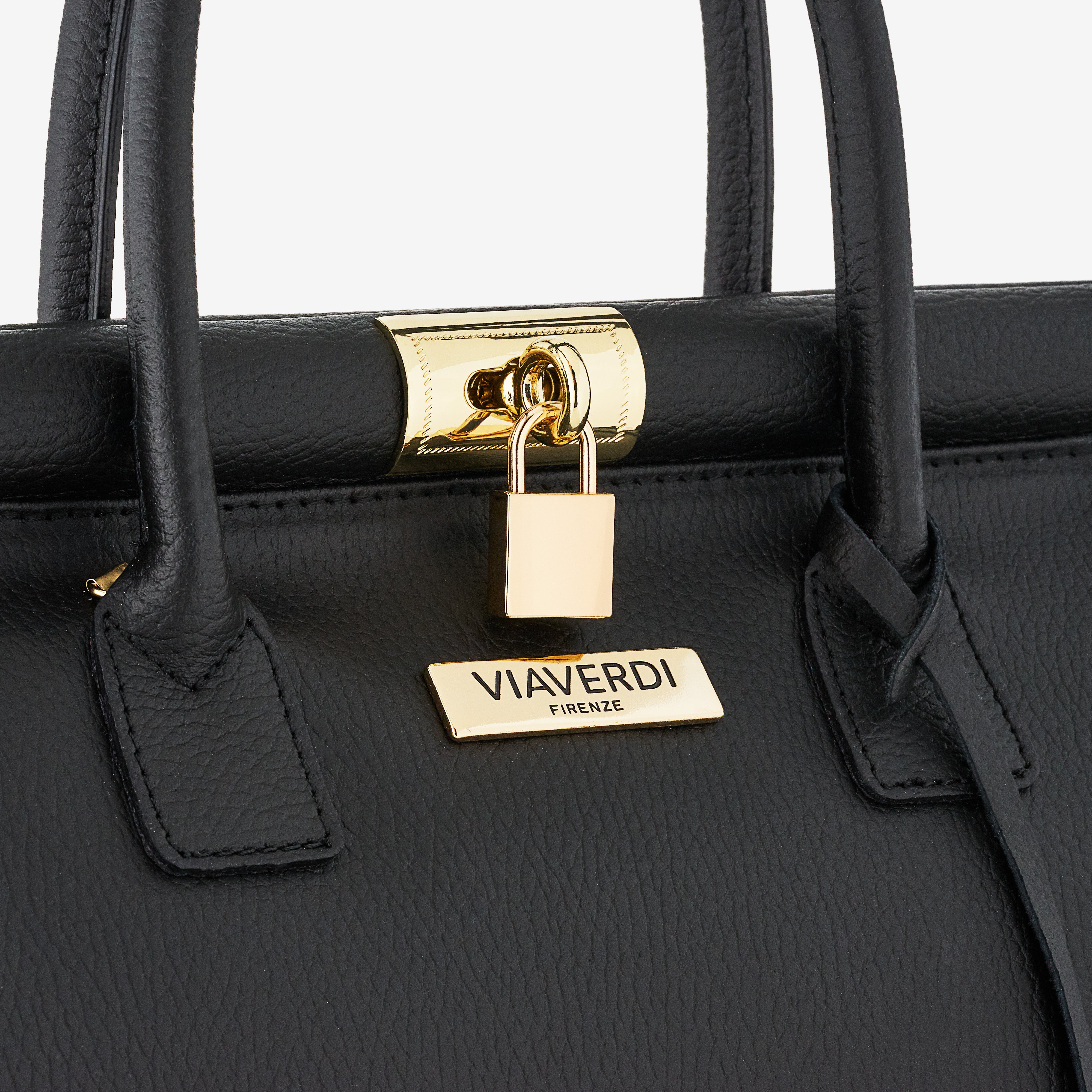 Borsa a Mano con Tracolla VIAVERDI in Pelle Nera Made in Italy