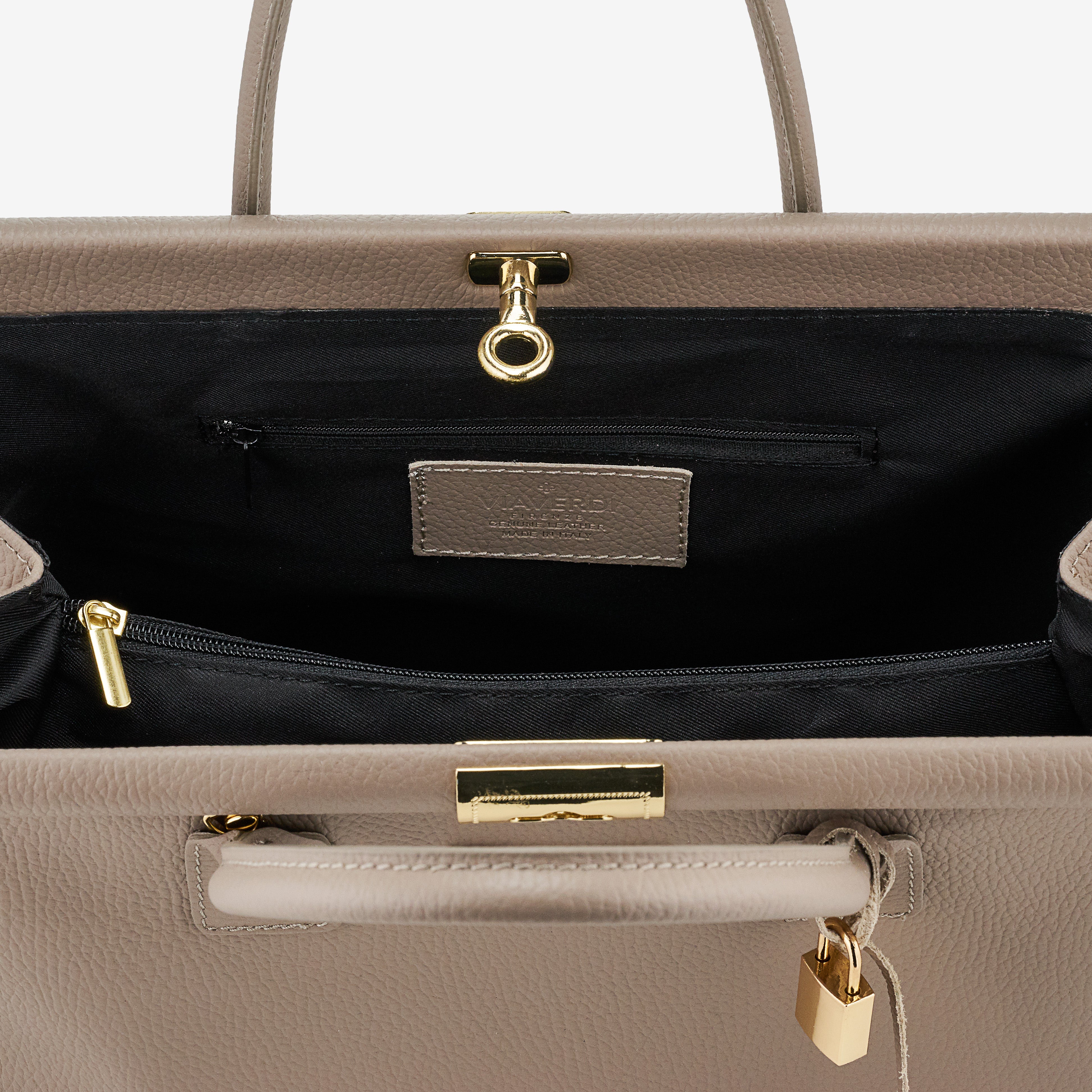 Borsa a Mano con Tracolla VIAVERDI in Pelle Fango Made in Italy