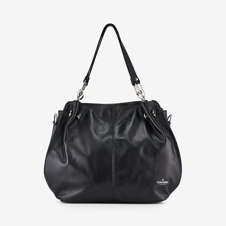 Bolso de Hobo de Piel Negra VIAVERDI Made in Italy