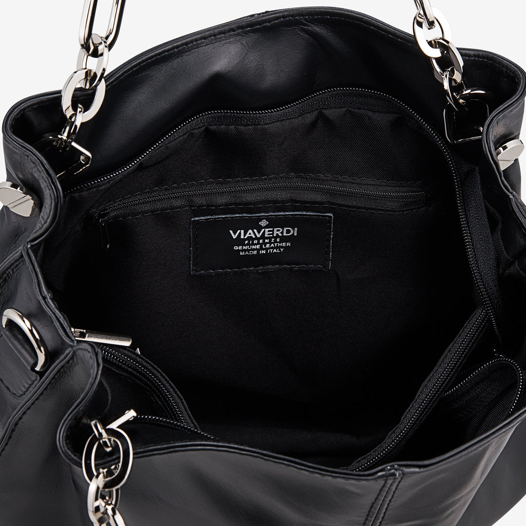 Bolso de Hobo de Piel Negra VIAVERDI Made in Italy