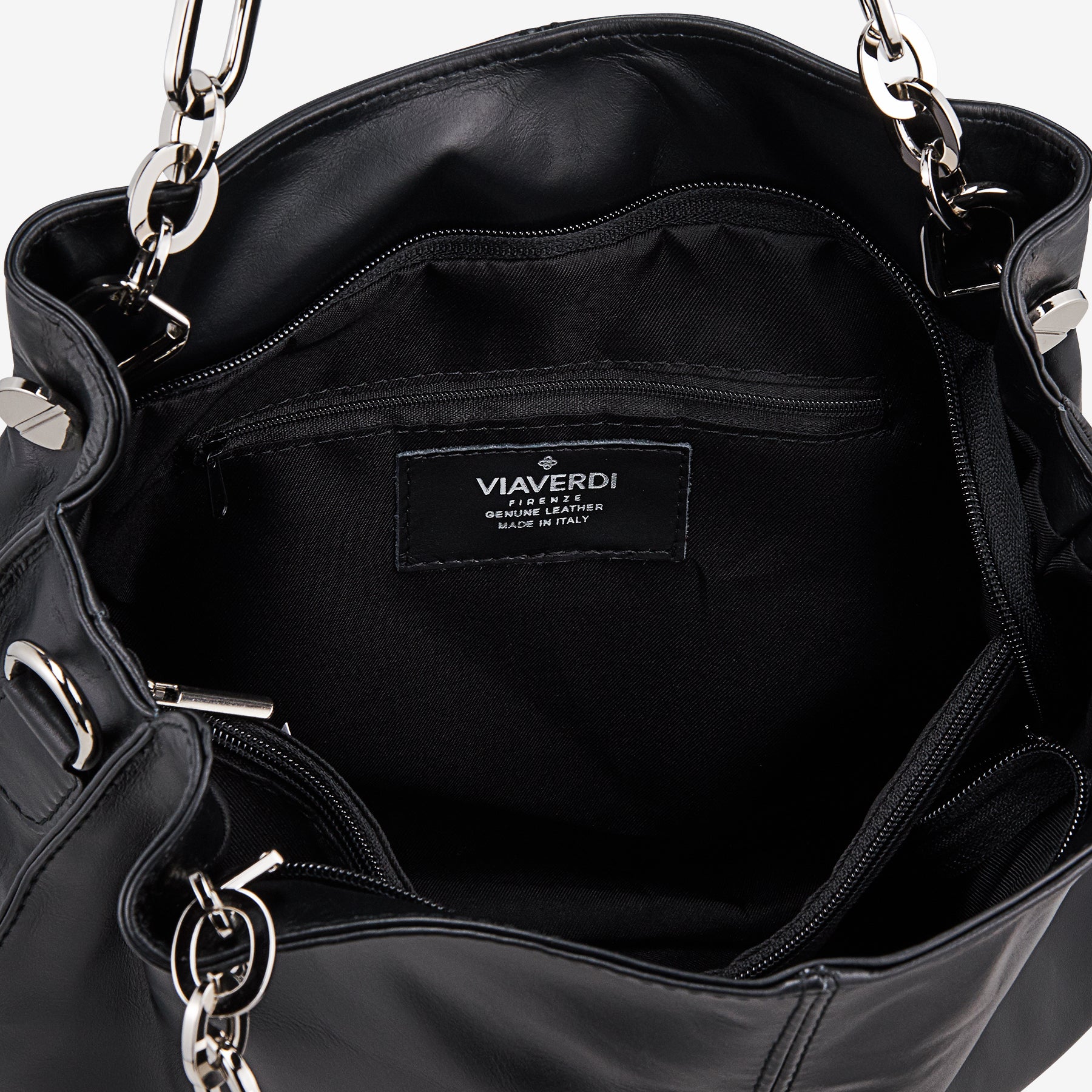 VIAVERDI Black Leather Hobo Bag Made in Italy