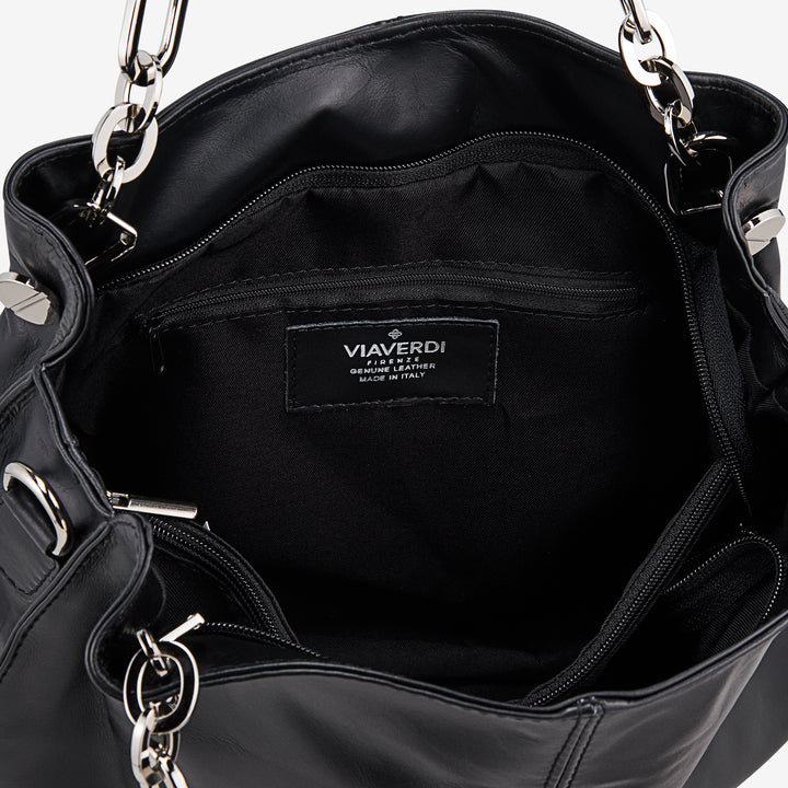 Bolso de Hobo de Piel Negra VIAVERDI Made in Italy
