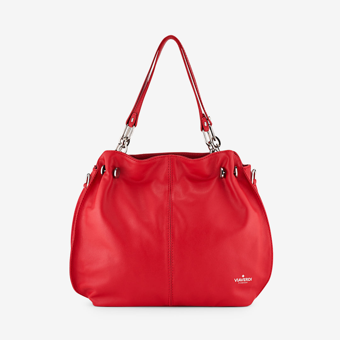 VIAVERDI Black Leather Hobo Bag Made in Italy