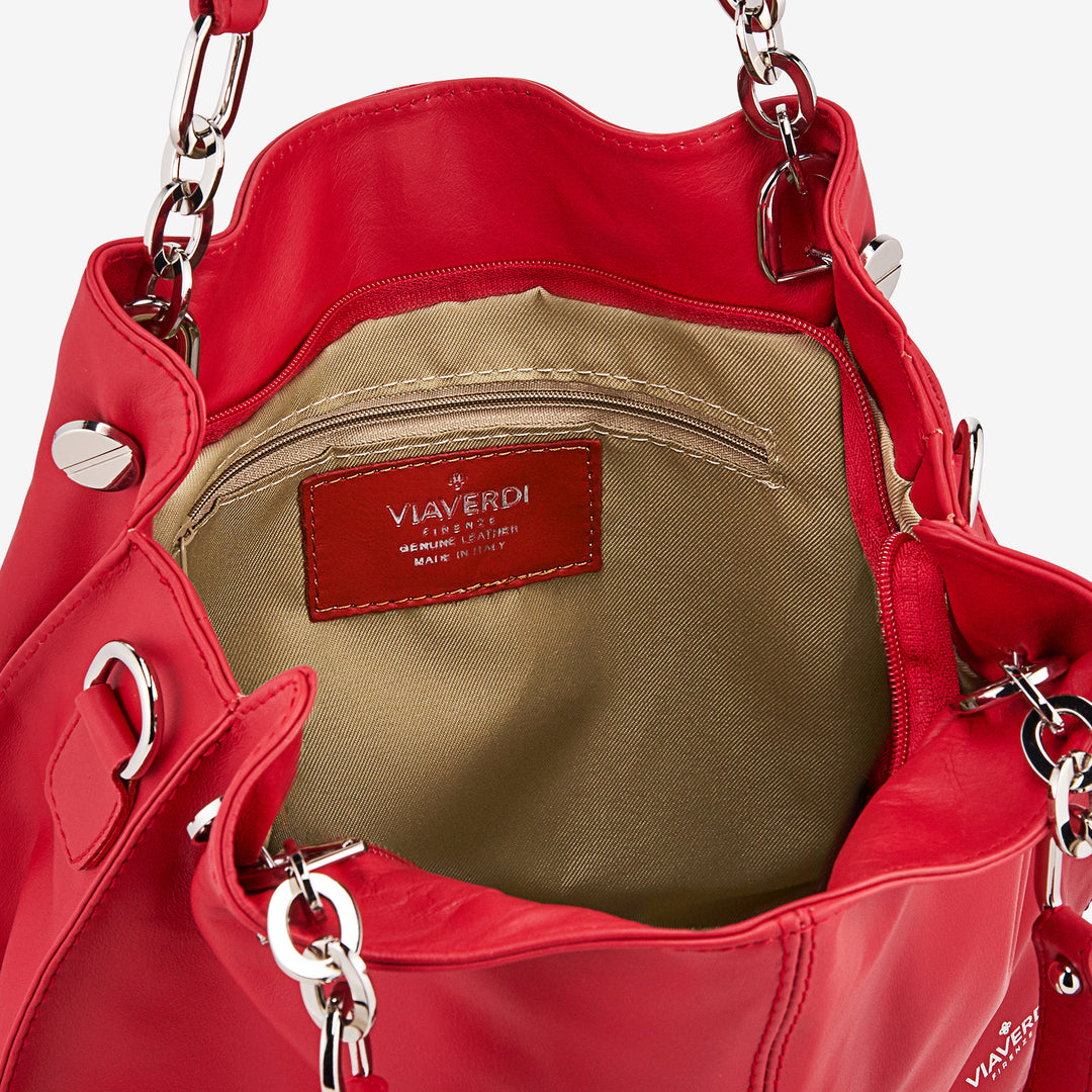 VIAVERDI Black Leather Hobo Bag Made in Italy