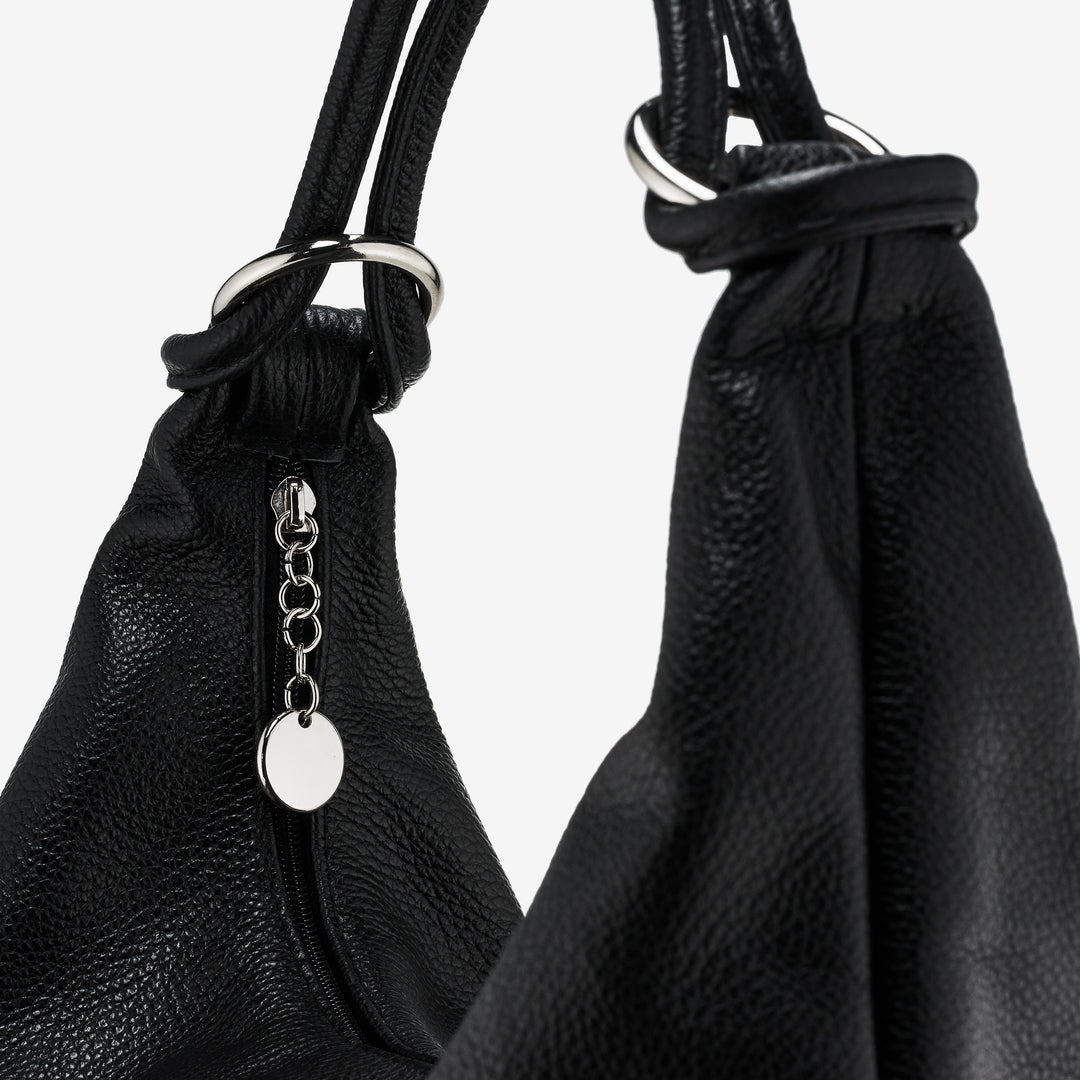 VIAVERDI Hobo-Tasche aus schwarzem Leder, hergestellt in Italien