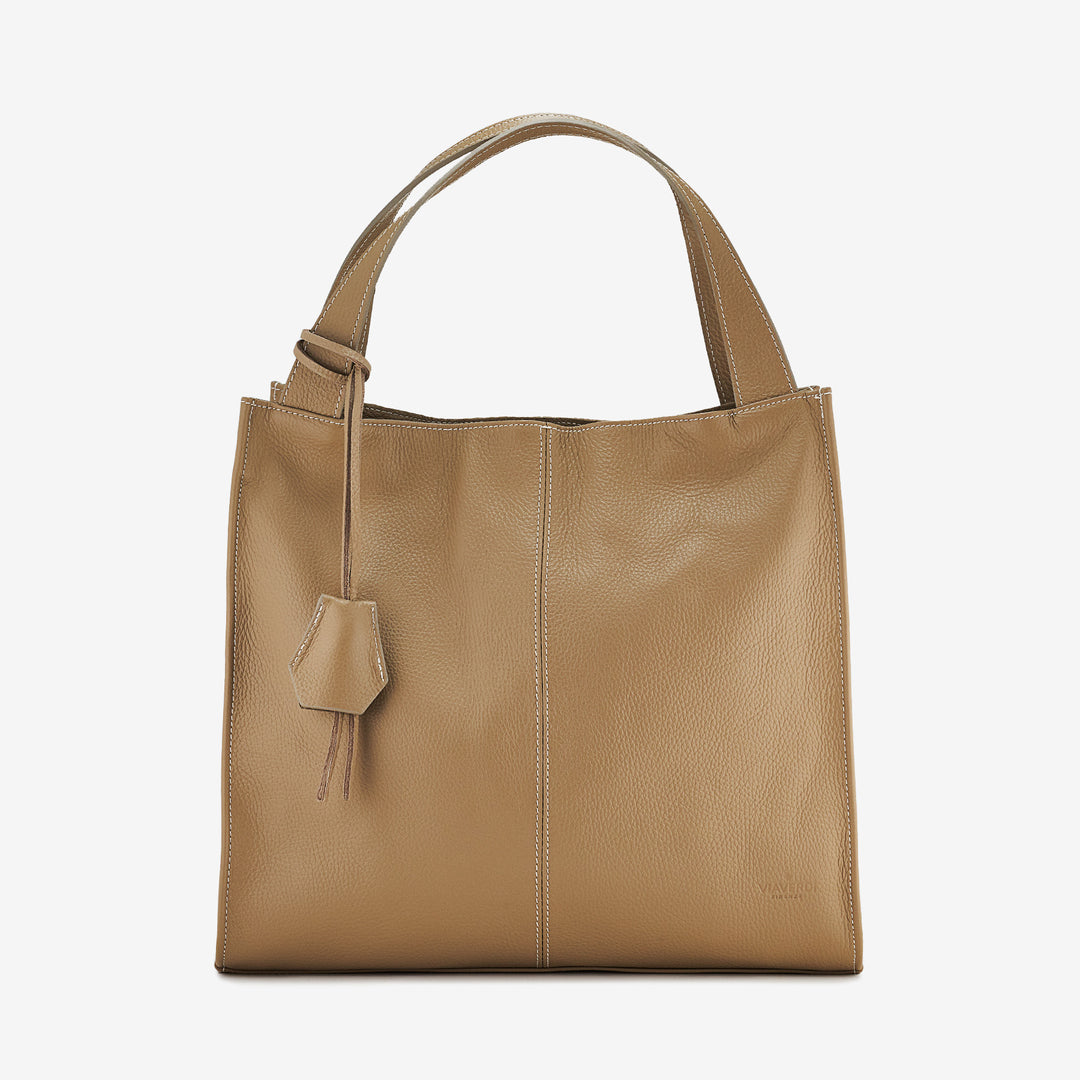 VIAVERDI Bordeaux Leather Tote Bag Made in Italy