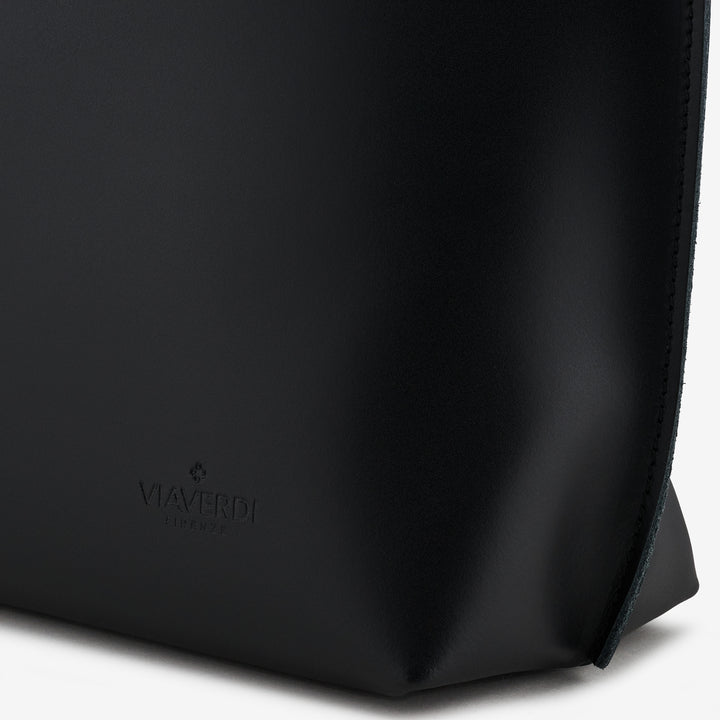 VIAVERDI Black Leather Handle Bag Made in Italy