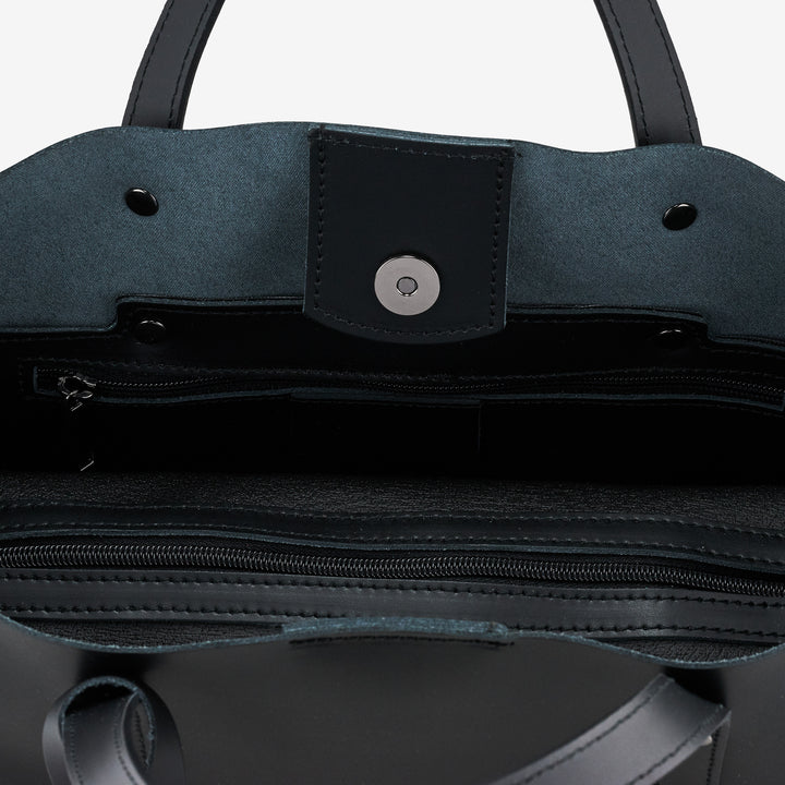 VIAVERDI Black Leather Handle Bag Made in Italy