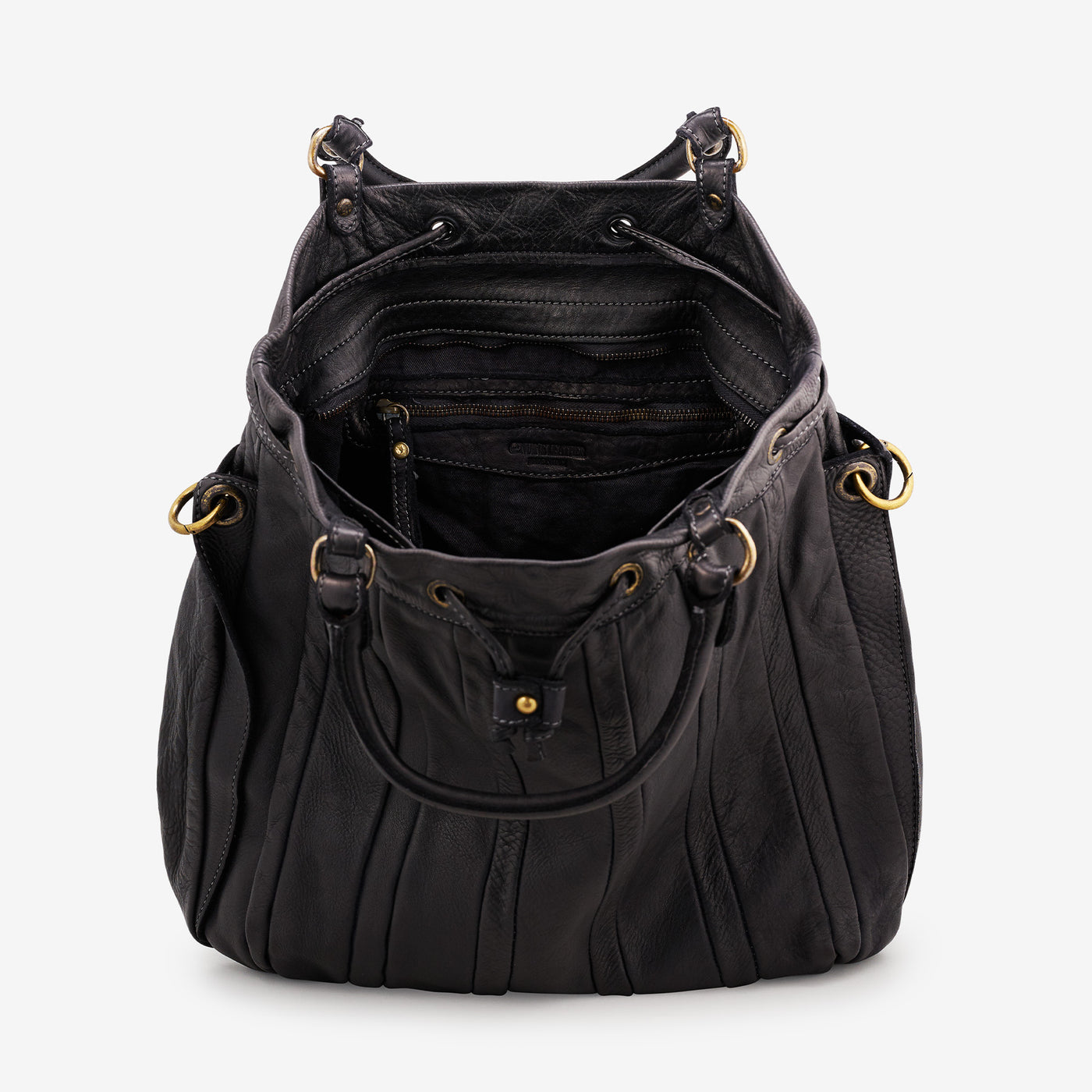 VIAVERDI Black Soft Leather Bucket Bag Made in Italy 