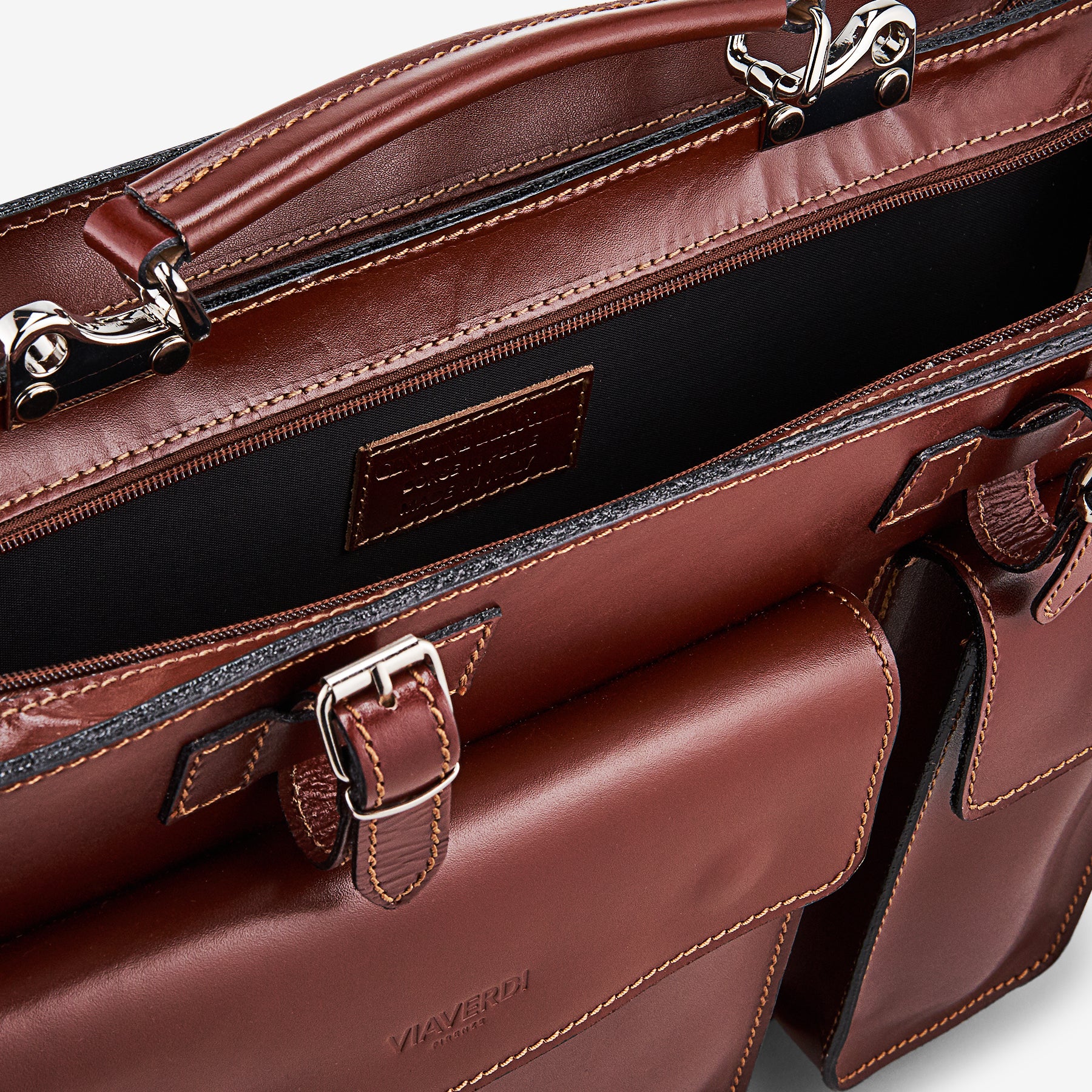 Borsa da Lavoro in Pelle Marrone VIAVERDI Made in Italy - Porta Ombrelli e Pc 15.6