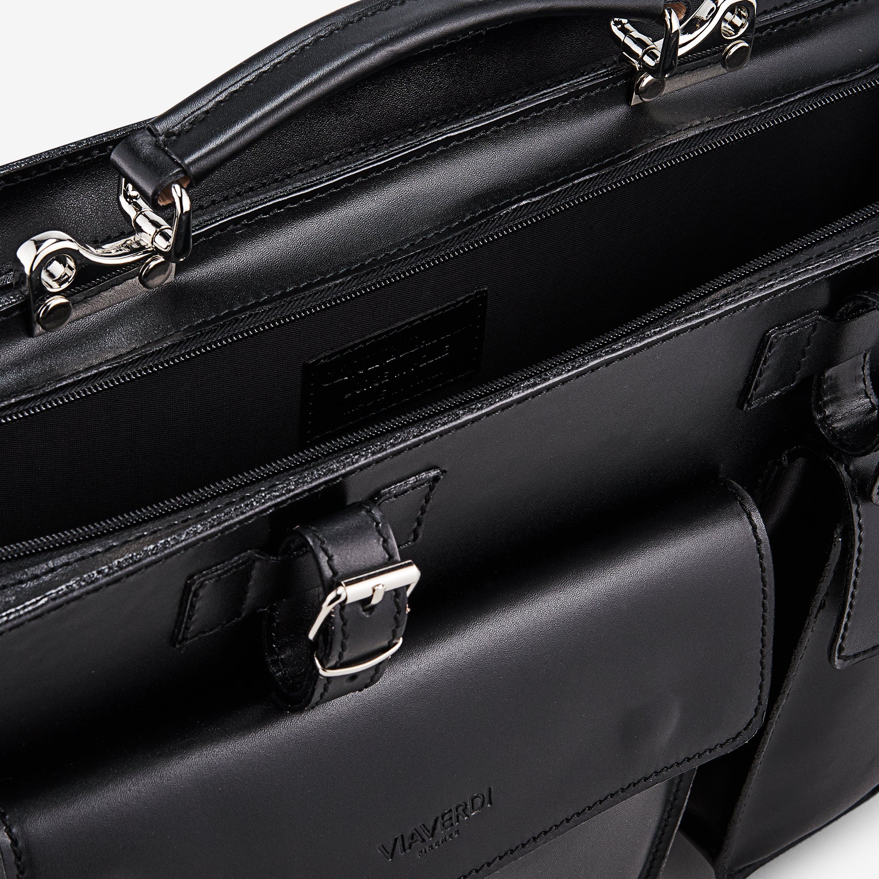 Borsa da Lavoro in Pelle Nera VIAVERDI Made in Italy - Porta Ombrelli e Pc 15.6