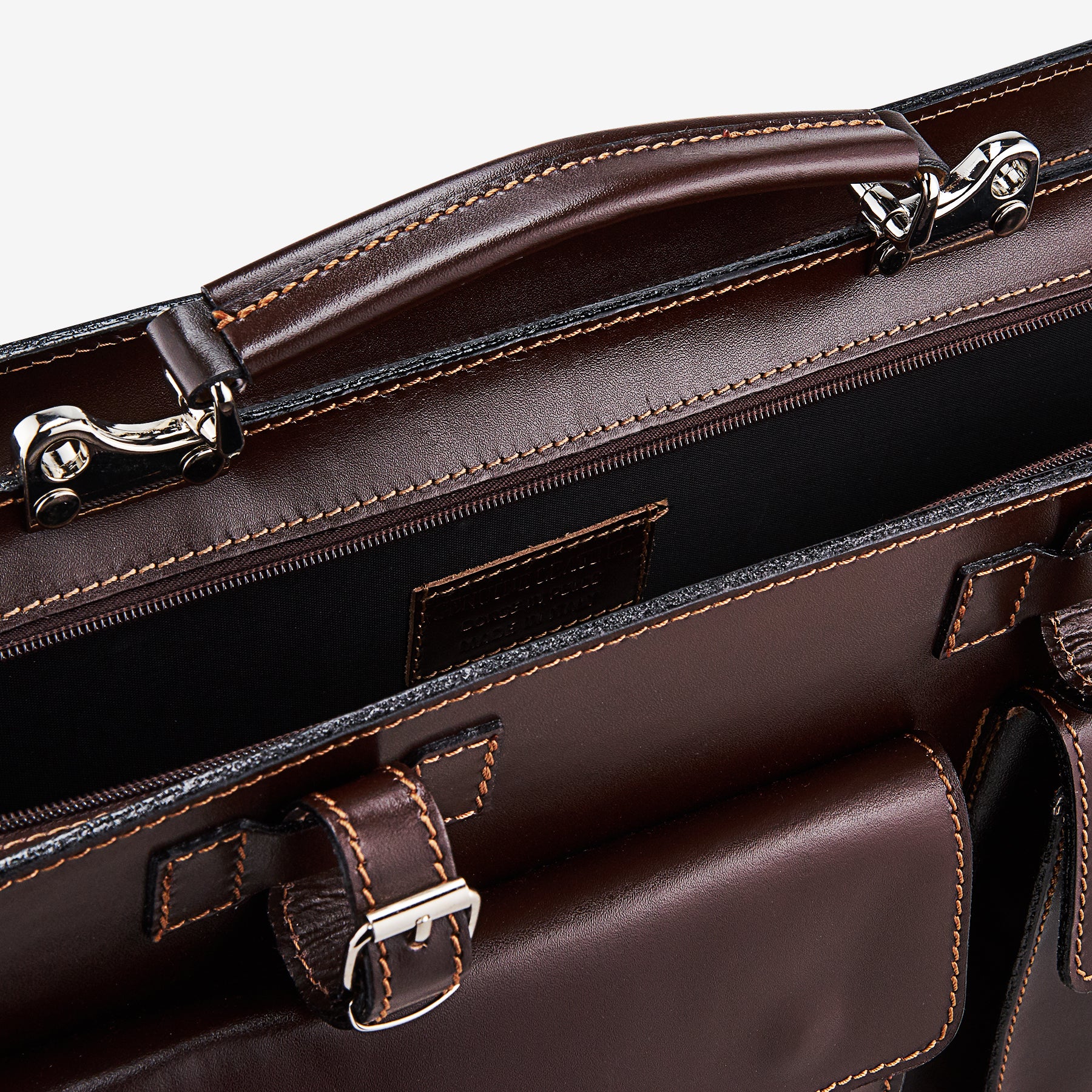 Arbeitstasche aus dunkelbraunem Leder VIAVERDI Made in Italy – Schirmhalter und 15,6 PC